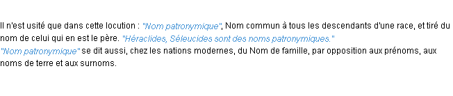 Définition patronymique ACAD 1932