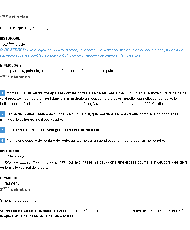 Définition paumelle Emile Littré