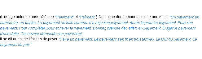 Définition payement ACAD 1835