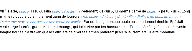 Définition pelisse ACAD 1986