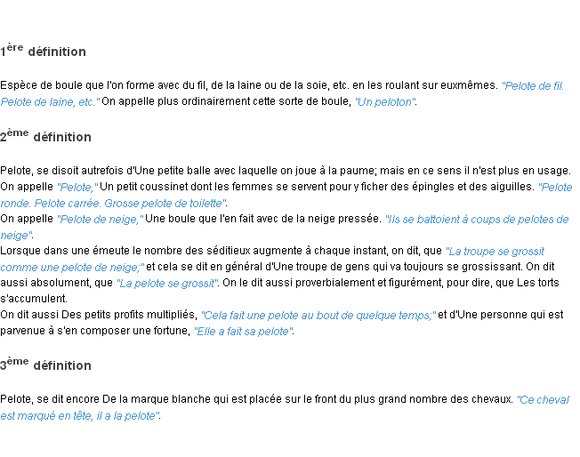 Définition pelote ACAD 1798