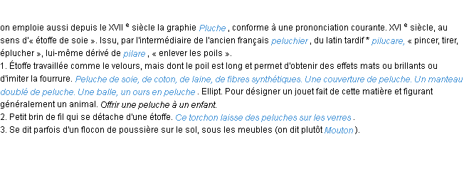 Définition peluche ACAD 1986