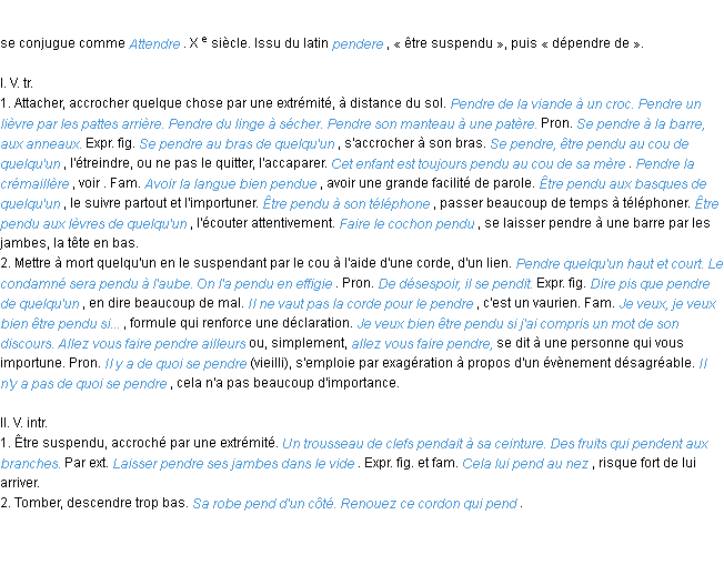 Définition pendre ACAD 1986