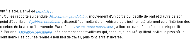 Définition pendulaire ACAD 1986