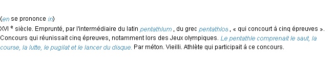 Définition pentathle ACAD 1986