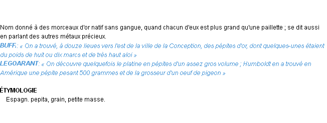 Définition pépite Emile Littré
