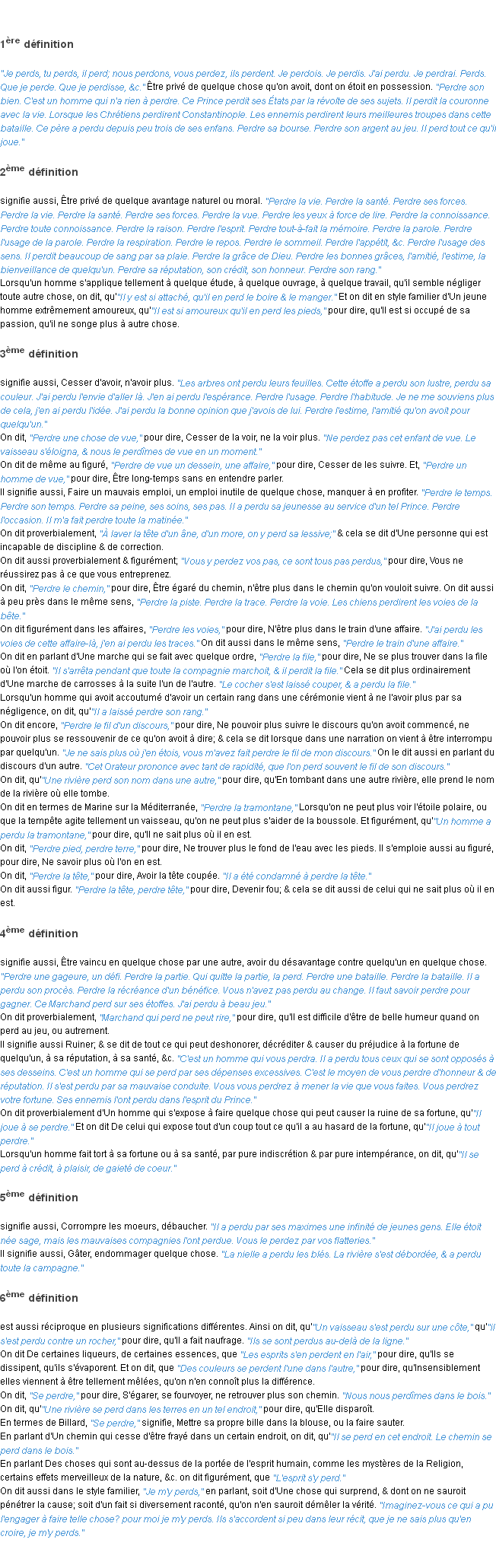 Définition perdre ACAD 1762