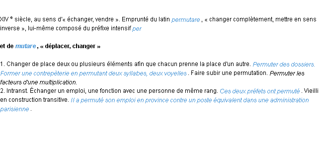 Définition permuter ACAD 1986