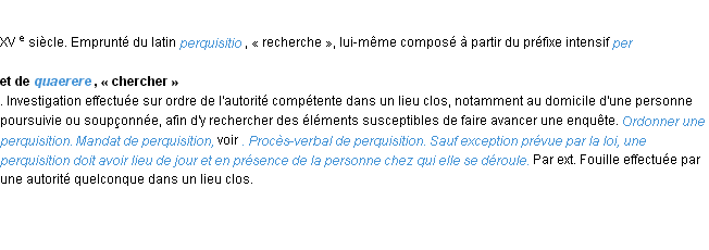 Définition perquisition ACAD 1986