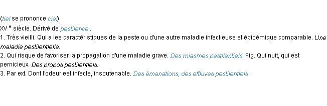 Définition pestilentiel ACAD 1986
