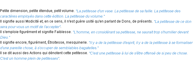 Définition petitesse ACAD 1932