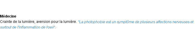 Définition photophobie ACAD 1932