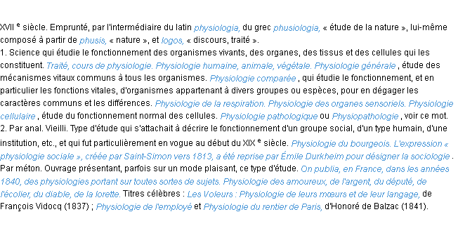 Définition physiologie ACAD 1986