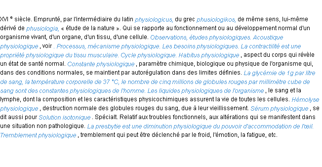 Définition physiologique ACAD 1986