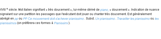 Définition pianissimo ACAD 1986