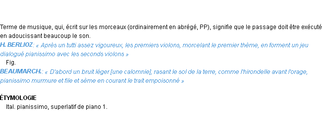 Définition pianissimo Emile Littré