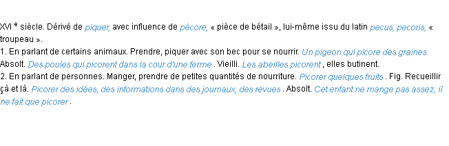 Définition picorer ACAD 1986