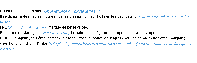Définition picoter ACAD 1932