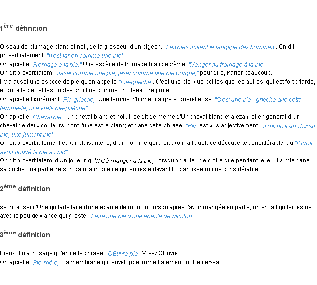 Définition pie ACAD 1798