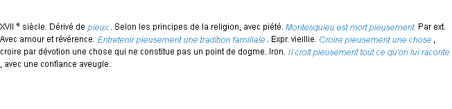 Définition pieusement ACAD 1986