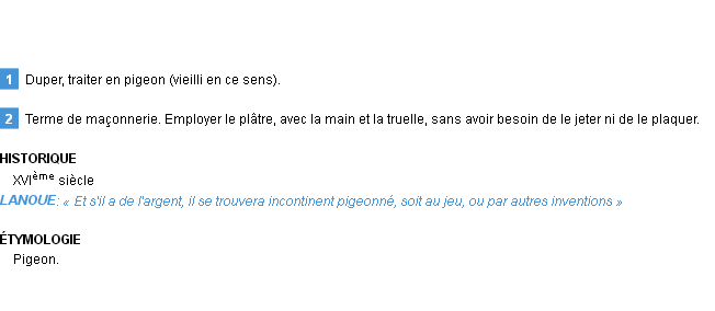 Définition pigeonner Emile Littré