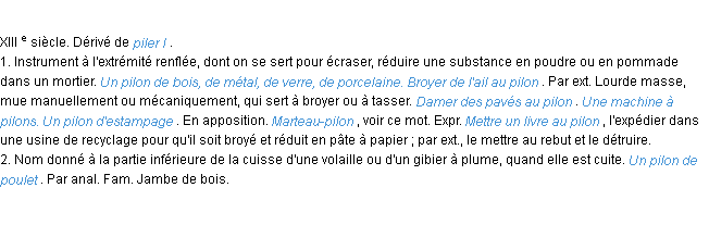 Définition pilon ACAD 1986