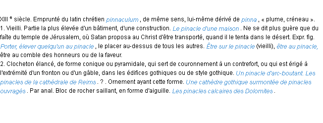 Définition pinacle ACAD 1986