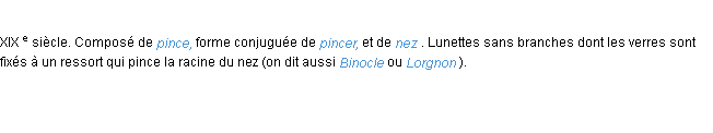 Définition pince-nez ACAD 1986