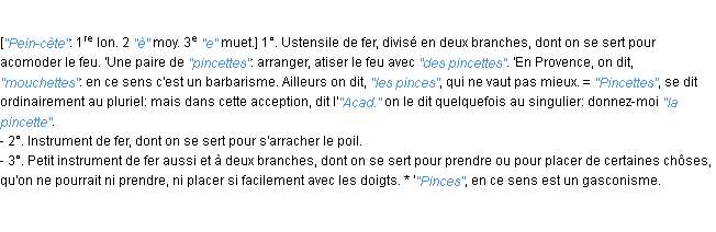 Définition pincettes JF.Feraud