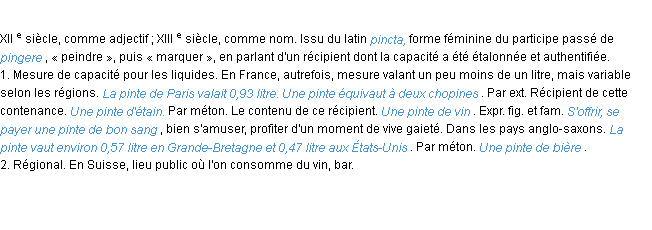 Définition pinte ACAD 1986