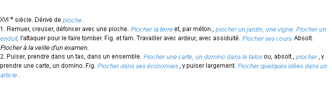 Définition piocher ACAD 1986