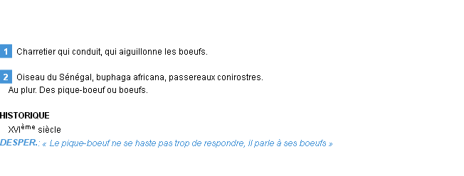 Définition pique-boeuf Emile Littré