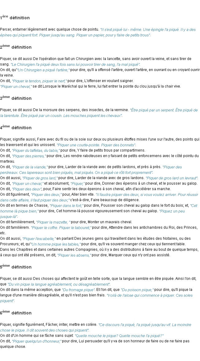 Définition piquer ACAD 1798