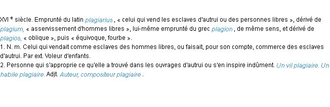 Définition plagiaire ACAD 1986