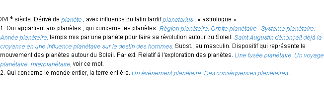 Définition planétaire ACAD 1986