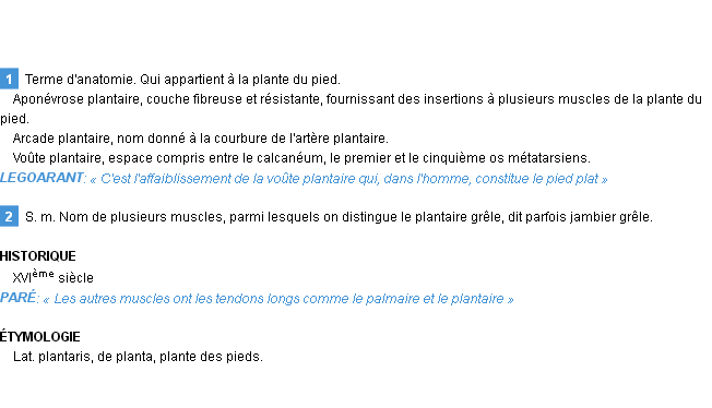 Définition plantaire Emile Littré