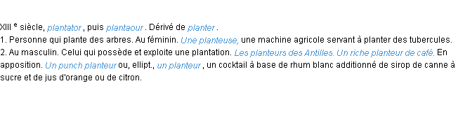 Définition planteur ACAD 1986