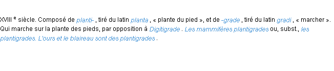 Définition plantigrade ACAD 1986