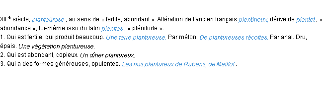 Définition plantureux ACAD 1986