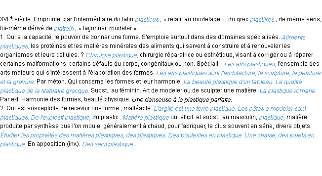 Définition plastique ACAD 1986