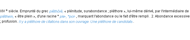 Définition pléthore ACAD 1986