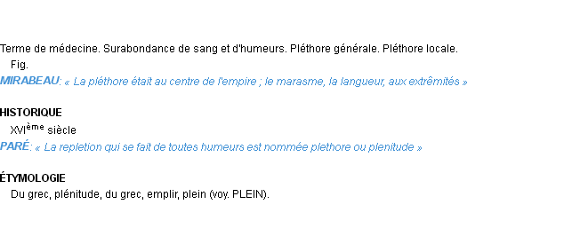 Définition pléthore Emile Littré
