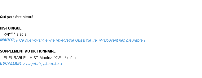 Définition pleurable Emile Littré