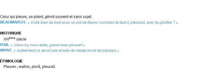 Définition pleurard Emile Littré