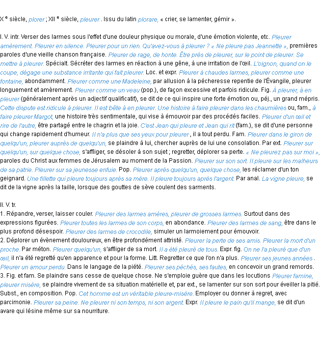 Définition pleurer ACAD 1986