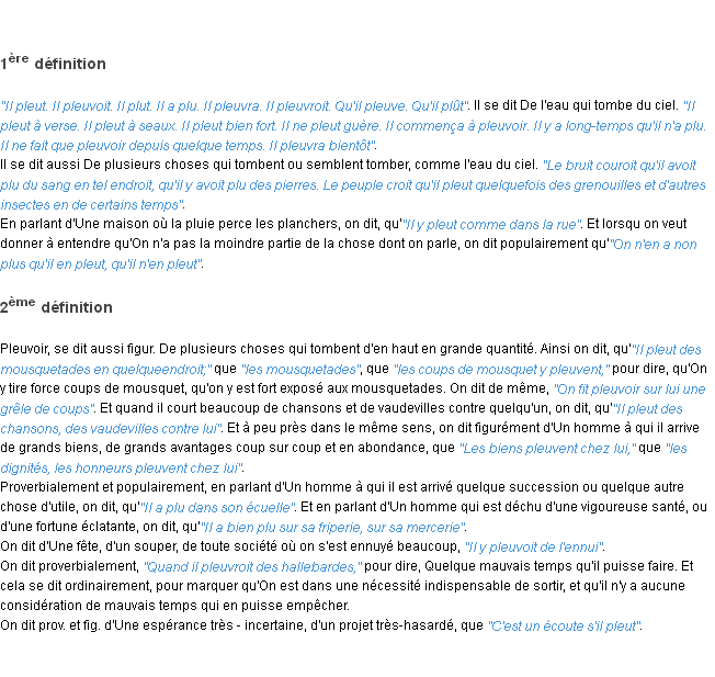 Définition pleuvoir ACAD 1798