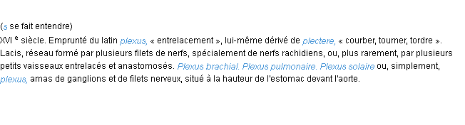 Définition plexus ACAD 1986