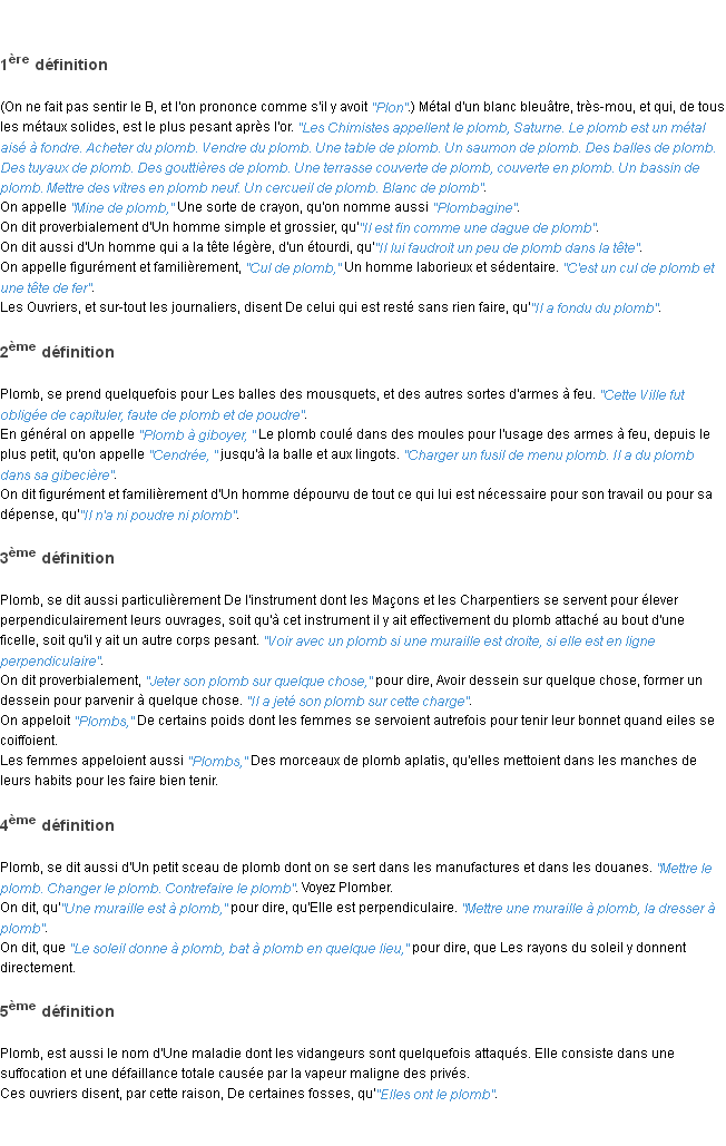 Définition plomb ACAD 1798