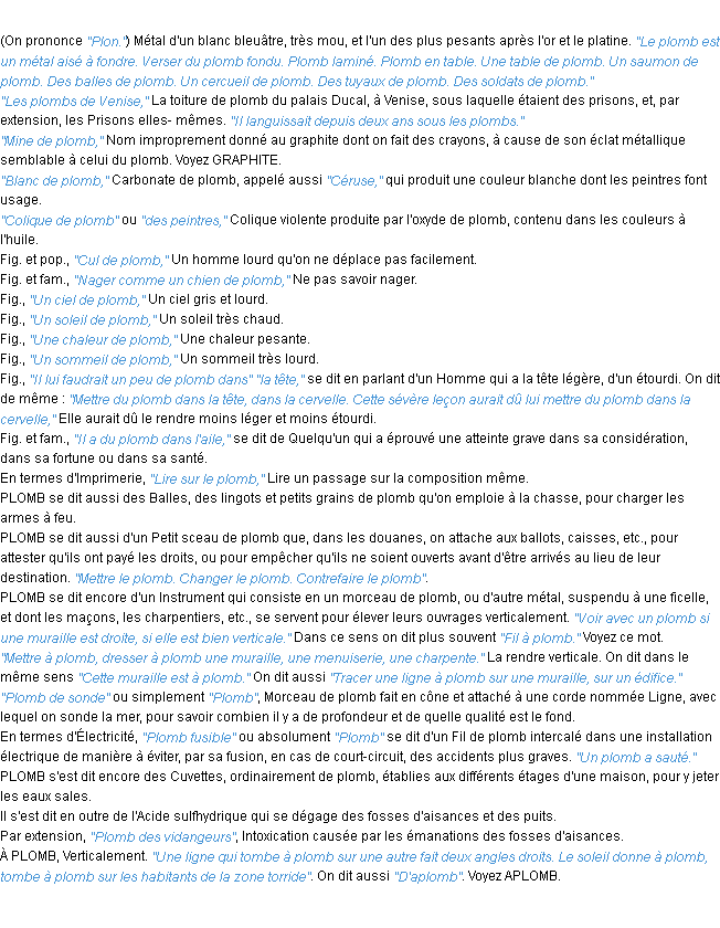 Définition plomb ACAD 1932