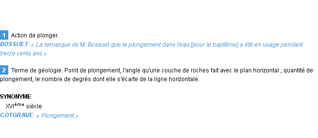 Définition plongement Emile Littré